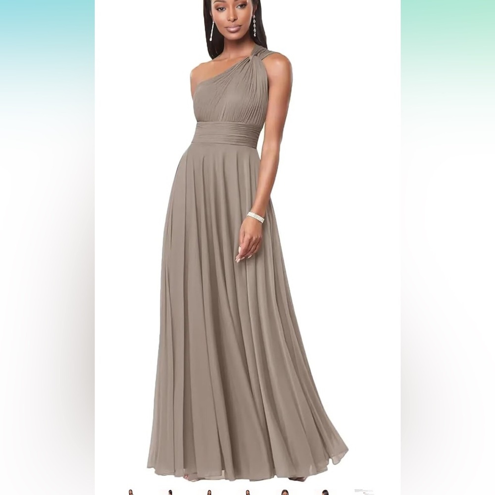 Elegant One-Shoulder Taupe Dress, bridesmaid dress